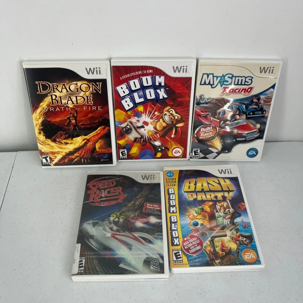 Nintendo Wii 5 Game Bundle Boom Blox Bash Party MySims Racing Speed Racer Dragon - Picture 1 of 10